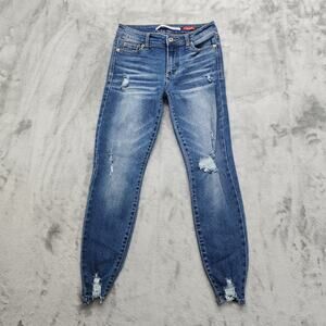 Celebrity Pink Jeans Womens 3/26 Blue The Rider Skinny Ankle Mid-Rise Distressed